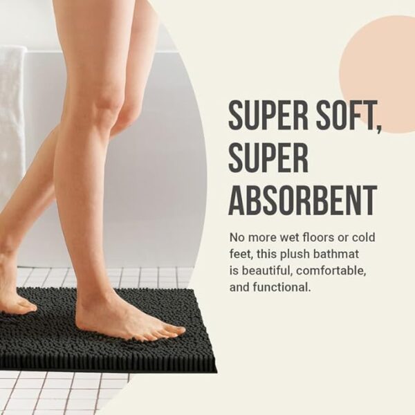 ITSOFT Plush Bathroom Rug 71x21, Absorbent Machine Washable Non Slip Chenille Bath Mats, Quick Dry Bathmat, Bath Rugs for Bath, Shower, Bedroom, or Door Mat, Charcoal Gray - Image 2
