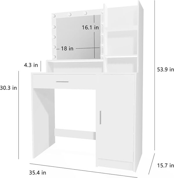 Vanity Desk with Mirror and Light, Large Drawer and Three Level Storage Dresser, 3 Lighting Modes Adjustable Brightness, Bedroom Dressing Table (White) - Image 6