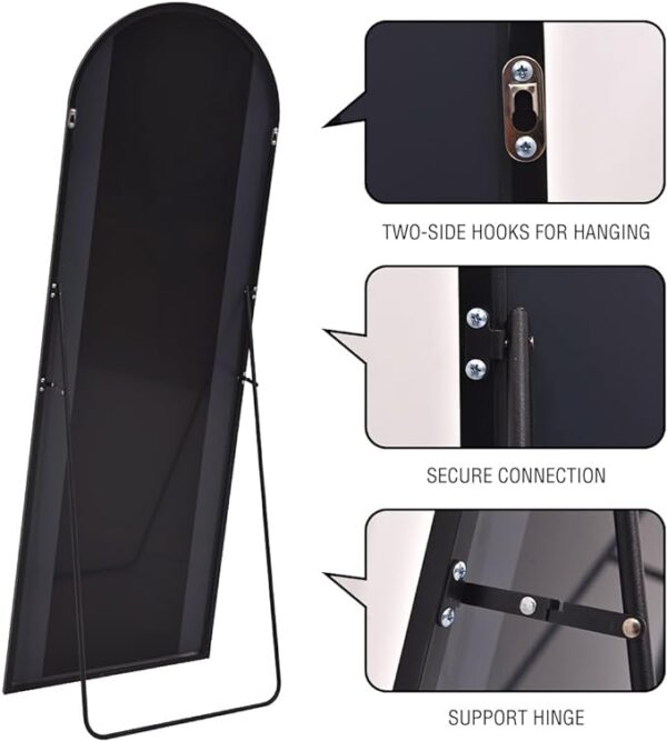 Floor Mirror, Full Length Mirror with Stand, Arched Wall Mirror, Mirror Full Length, Black Floor Mirror Freestanding, Wall Mounted Mirror for Bedroom Living Room, Black - Image 3