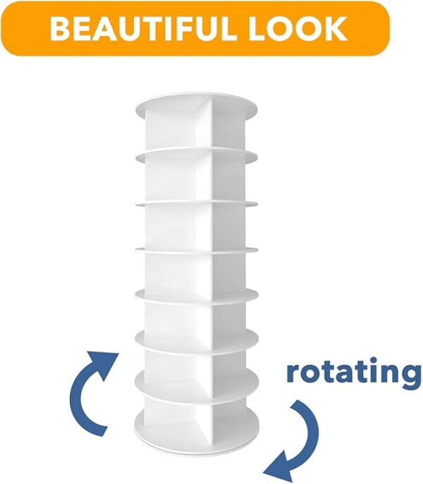 SpaceAid 7 Tier Rotating Shoe Rack Tower, Spinning Shoe Display Lazy Susan, Revolving 360 Shoe Rack Storage Round Carousel, Vertical Handbag Rotate Shoes Closet Organization (7-Tier White) - Image 2