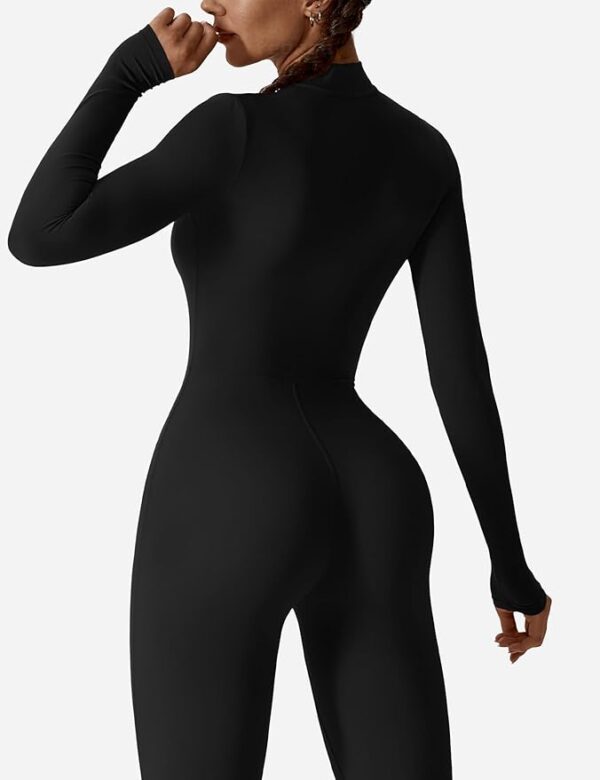 YEOREO Women Long Sleeve Workout Jumpsuit Zip Up Romper Bottom Pants Bodysuit Bodycon Sexy One Piece - Image 2