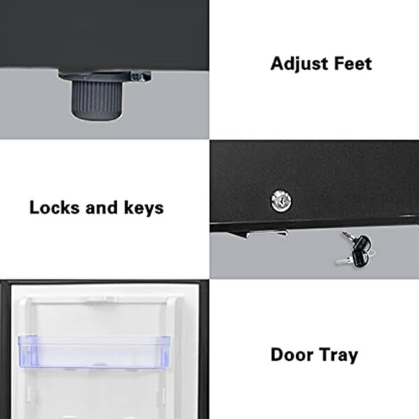 SMETA Mini Fridge with Lock for Bedroom Locking Fridge Quiet Lockable Dorm Refrigerator No Noise Absorption 12V/110V DC for Car Office Medication Compact Storage with Reversible Door, 1.0 Cu.Ft, Black - Image 3
