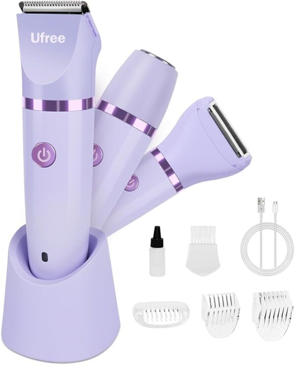 Ufree Bikini Trimmer for Women, Electric Razors for Women, Rechargeable Pubic Hair Trimmer Womens Electric Shaver for Legs Body Hair, Bikini Shaver IPX7 Waterproof, Gifts for Women, Purple