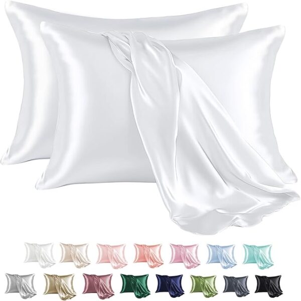 MR&HM Satin Pillowcase for Hair and Skin, Silk Satin Pillowcase 2 Pack, King Size Pillow Cases Set of 2, Silky Pillow Cover with Envelope Closure (20x36, White)