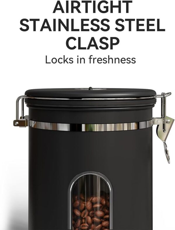 Veken Coffee Canister with Window, Airtight Stainless Steel Kitchen Food Storage Container, Date Tracker and Scoop for Grounds Coffee Bar Accessories, Beans, Tea, Flour, Cereal, Sugar, 22OZ, Black - Image 3
