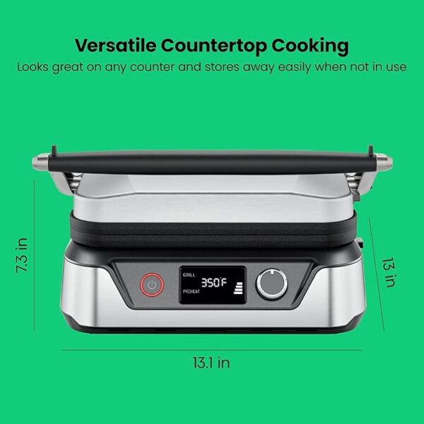 Chefman 5-in-1 Digital Panini Press Grill Sandwich Maker and Griddle Grill Combo with Removable, Reversible Dishwasher-Safe Grilling Plates, Opens 180° for Indoor BBQ /Flat Top Grill, Stainless steel - Image 7
