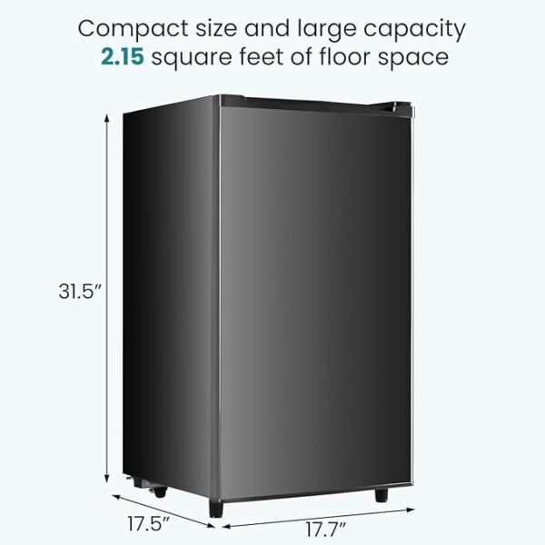 OLIXIS KEOLI-X98ABK Mini Fridge with Freezer, 3.2 Cu.Ft Single Door Refrigerator with Adjustable Thermostat, Black - Image 3