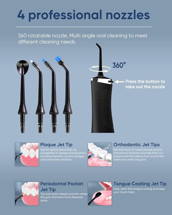MySmile LP211 Cordless Advanced Water Flossers for Teeth, 5 Cleaning Modes Rechargeable Power Dental Flosser 8 Replacement Jet Tips IPX 7 Waterproof Dental Irrigador with Portable Travel Storage Pouch - Image 5
