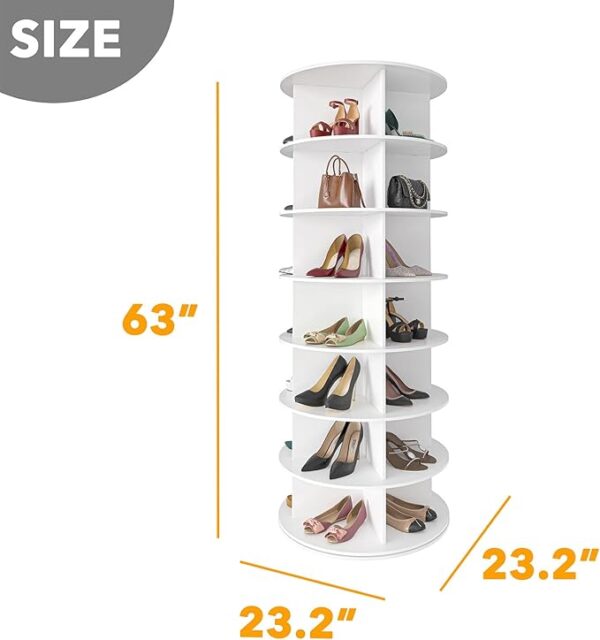 SpaceAid 7 Tier Rotating Shoe Rack Tower, Spinning Shoe Display Lazy Susan, Revolving 360 Shoe Rack Storage Round Carousel, Vertical Handbag Rotate Shoes Closet Organization (7-Tier White) - Image 7