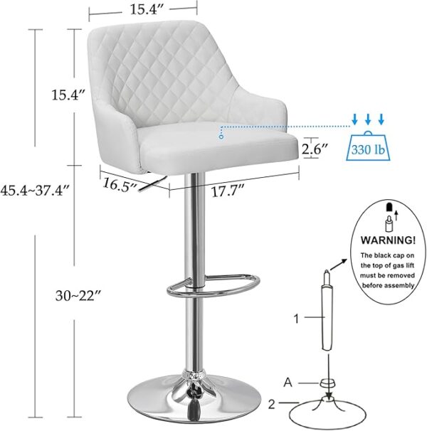 VECELO Bar Stools Set of 4, Adjustable Bar Stools with Back, Bar Height Stools for Kitchen Counter - Image 5