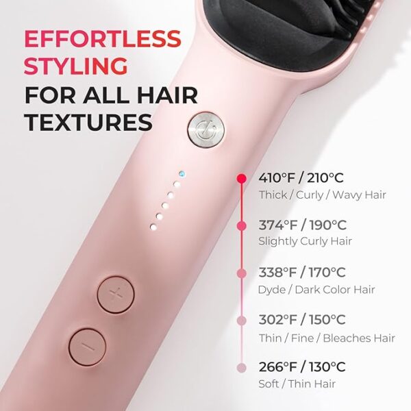 TYMO Ring Hair Straightener Brush – Hair Straightening Iron with Built-in Comb, 20s Fast Heating & 5 Temp Settings & Anti-Scald, Perfect for Professional Salon at Home, Sakura Pink - Image 3