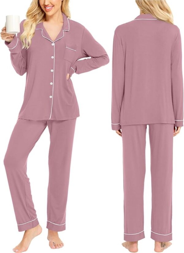 SWOMOG Womens Pajamas Set Long Sleeve Sleepwear Button Down Nightwear Soft Cotton Pj Lounge Sets - Image 4