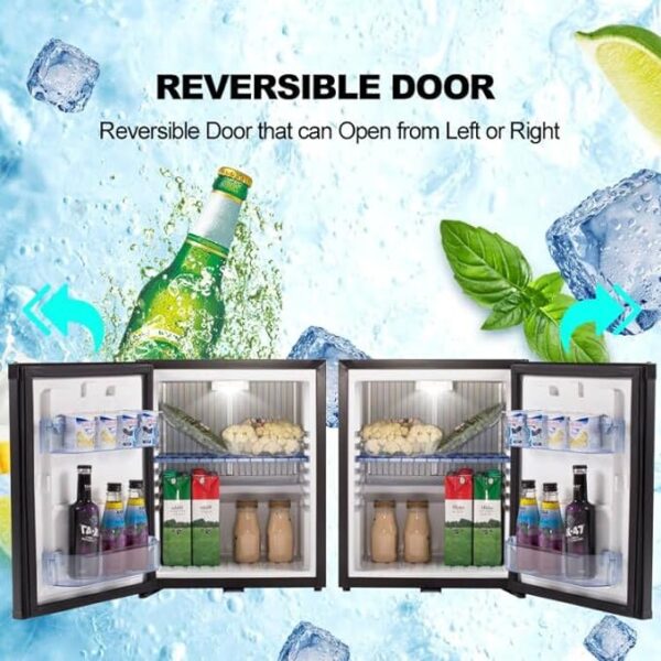 SMETA Mini Fridge with Lock for Bedroom Locking Fridge Quiet Lockable Dorm Refrigerator No Noise Absorption 12V/110V DC for Car Office Medication Compact Storage with Reversible Door, 1.0 Cu.Ft, Black - Image 4