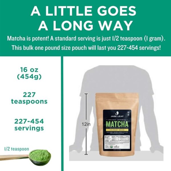 Jade Leaf Matcha Organic Culinary Grade Green Tea Powder - Farm Direct Second Harvest for Blending and Cooking - Authentic Japanese Origin (1 Pound Bulk Resealble Pouch) - Image 2