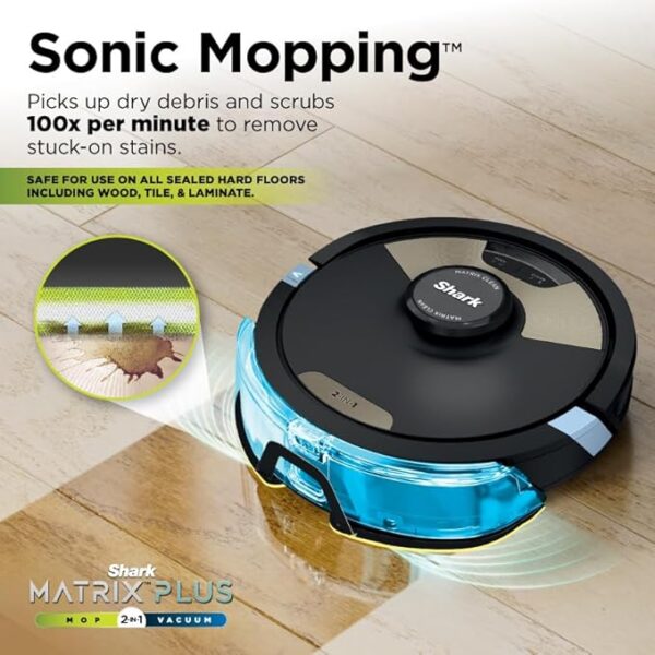 Shark Matrix Plus 2in1 Robot Vacuum & Mop with Sonic Mopping, Matrix Clean, Home Mapping, HEPA Bagless Self Empty Base, CleanEdge, for Pet Hair, WiFi, Black/Brass, AV2620WA - Image 4