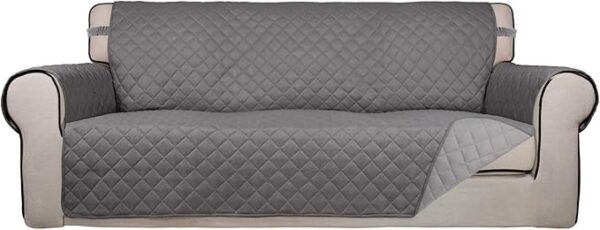 PureFit Reversible Quilted Sofa Cover, Water Resistant Slipcover Furniture Protector, Washable Couch Cover with Non Slip and Elastic Straps for Kids, Dogs, Pets (Sofa, Gray/Light Gray) - Image 6