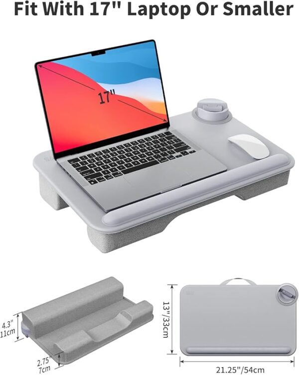 SAIJI Laptop Lap Desk for Bed—Fits Up to 17" Laptop & MacBook,Lightweight Tray Table with Soft Leather Wrist Pad,Sturdy Phone/Tablet Holder,Laptop Stand with Cushion for Home Office/Gaming On Couch - Image 2