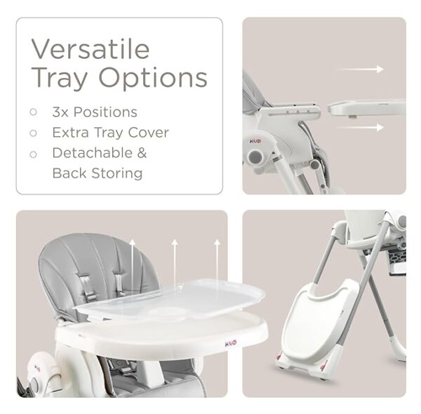 KÜB 3-in-1 Foldable Baby High Chair with Removable Seat & Tray, Adjustable Height & Recline, Locking Wheels - Image 2