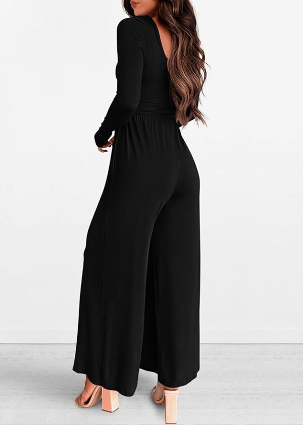 KIRUNDO Women's 2025 Spring Fall Long Sleeve Wide Leg Jumpsuits Casual Dressy One Piece Square Neck Long Romper Pockets - Image 5