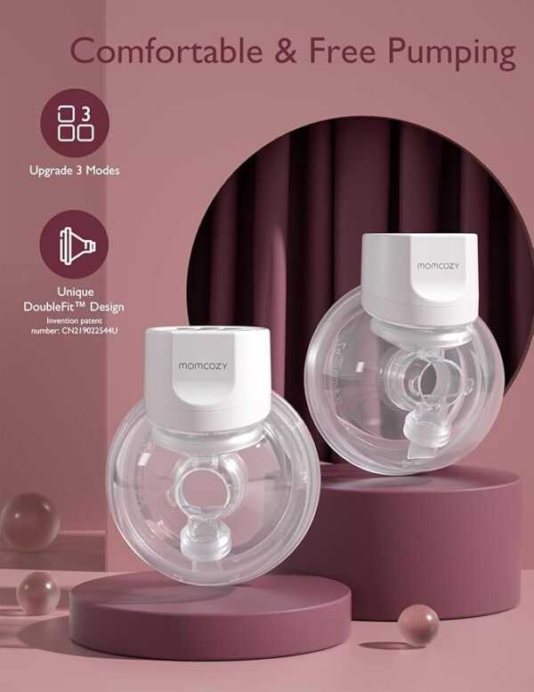 Momcozy Breast Pump Hands-Free S12 Pro, Wearable & Portable Pump with Soft DoubleFit Flange, 3 Modes | 9 Levels Double Electric Pump Wireless, Smart Display, 24mm, 2 Pack - Image 2