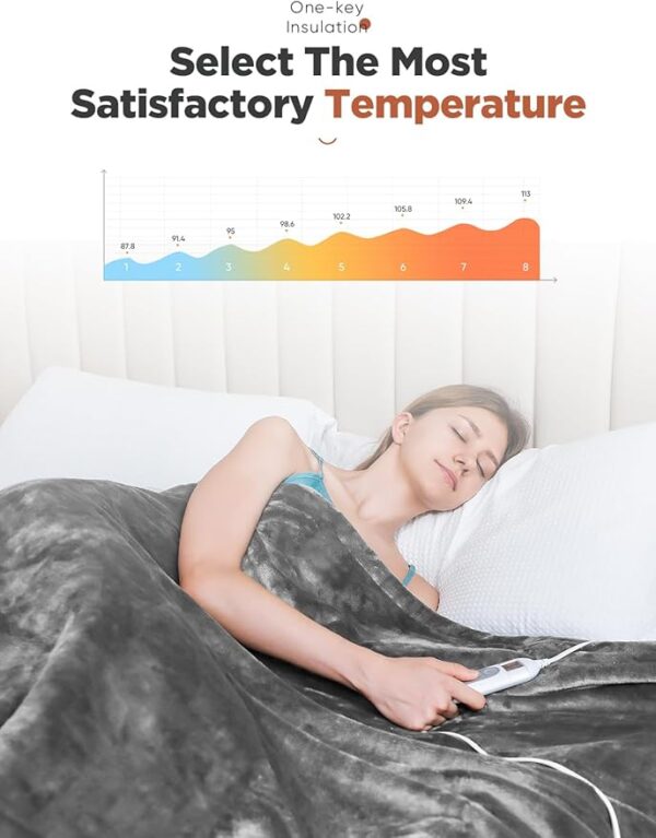 Heated Throw Blanket with 1-9 hrs Timer Auto-Off & 8 Heating Levels,Flannel Electric Blanket Throw ETL Certification,Machine Washable Full Body Warming Blankets - Image 3