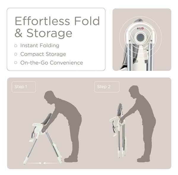 KÜB 3-in-1 Foldable Baby High Chair with Removable Seat & Tray, Adjustable Height & Recline, Locking Wheels - Image 3