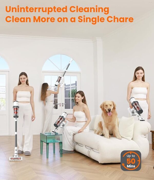 Cordless Vacuum Cleaner, 30Kpa Vacuum Cleaners for Home, Max 50 Mins Runtime, Anti-Tangled Stick Vacuum, Lightweight Vacuum for Carpet, Hard Floor - Image 5