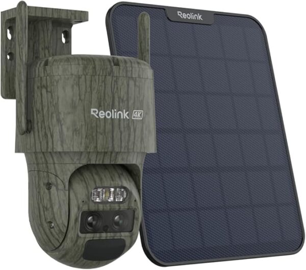 REOLINK 4K Dual Lens Cellular Trail Security Camera, 4G LTE, Auto Tracking No WiFi Live Video Game Solar Powered Camera with 6X Hybrid Zoom, No-Glow IR, IP66 for Wildlife, TrackMix LTE Trail