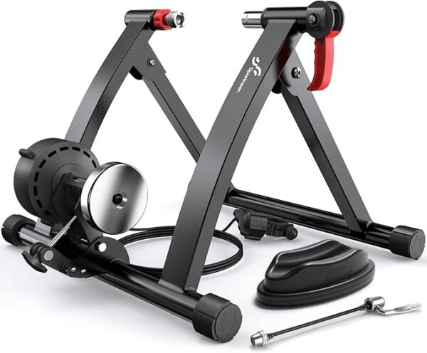 Sportneer Bike Trainer - Magnetic Stationary Bike Stand for 26-28" & 700C Wheels - Adjustable 6 Level Resistance Bike Trainer Stand for Indoor Riding with Quick Release Lever & Front Wheel Riser Block - Image 5