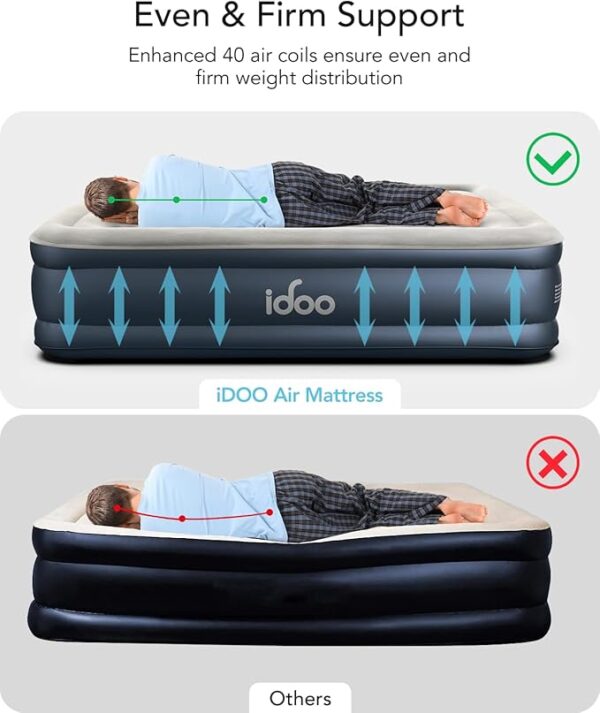 iDOO Queen Air Mattress with Built in Pump, 18 Raised Comfort Blow up Mattress, Upgraded Four Chamber Airbed, Inflatable Mattress for Guests and Home, colchon inflable, Air Bed, 650 lbs Max - Image 3