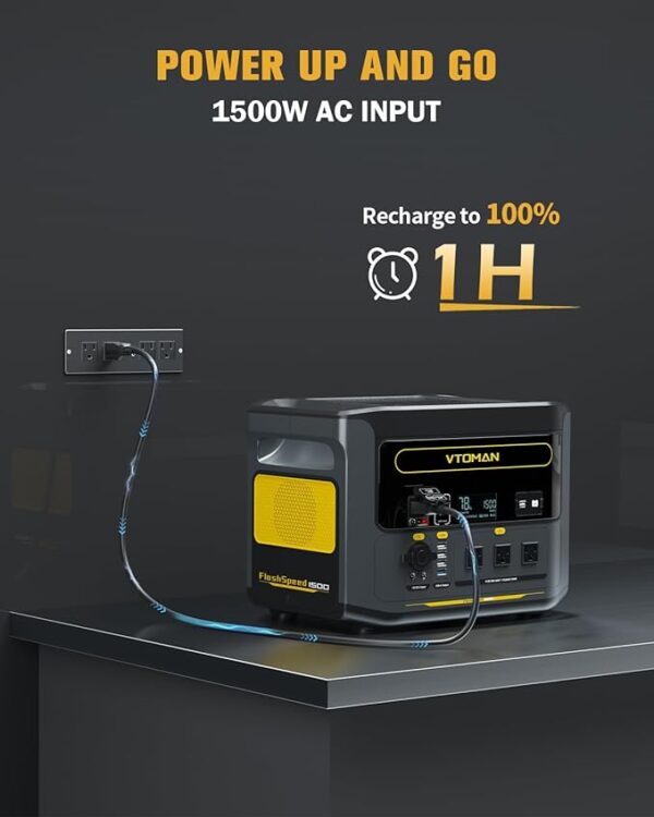 VTOMAN FlashSpeed 1500 Portable Power Station, 1548Wh 1Hour Fast Charge LFP Battery Solar Generator 1500W (3000W Peak) For Vehicle Jump Start Outdoor Camping Off-grid Power Outage - Image 2