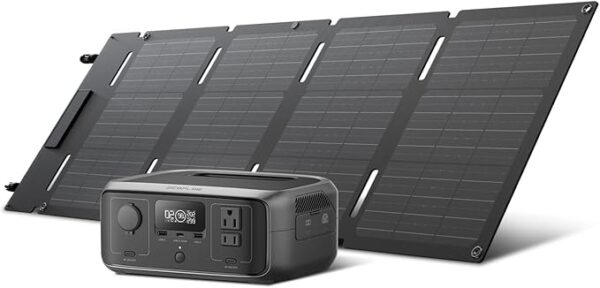 EF ECOFLOW Solar Generator RIVER 3 with 45W Solar Panel, 245Wh Portable Power Station LiFePO4 Battery, 300W Up to 600W AC Output, <20 MS UPS, 1Hr Fast Charging Power Station for Outdoor/Camping/RVs
