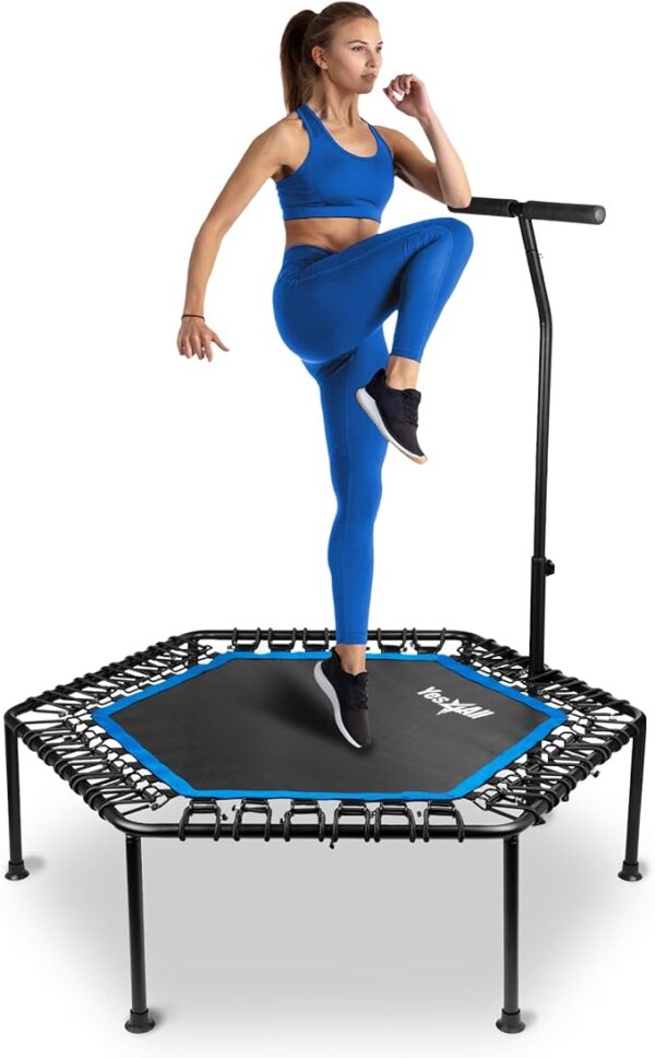 Yes4All 48-Inch Rebounder Trampoline with Adjustable Handle Bar, 350 LBS Stable & Silent Exercise Trampoline for Adults
