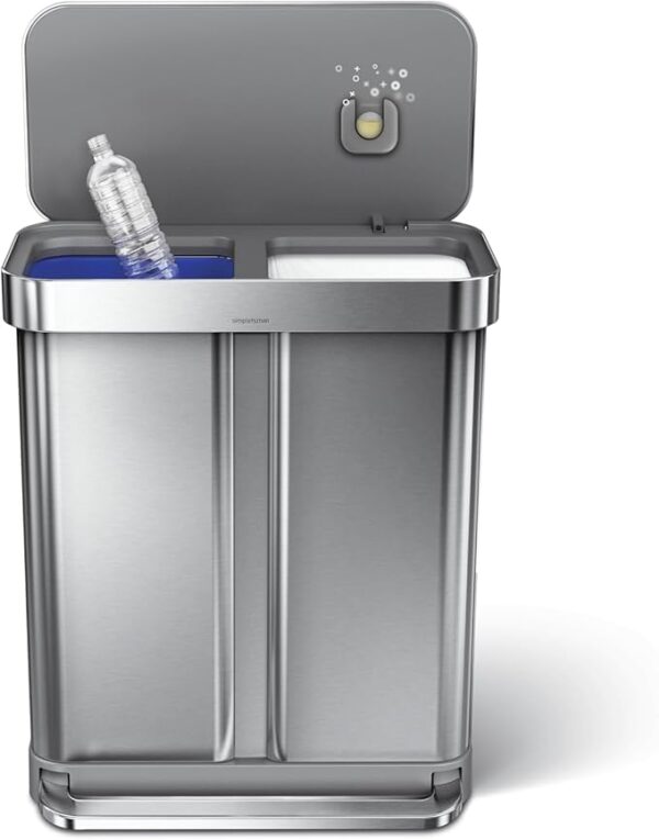 simplehuman 58 Liter / 15.3 Gallon Rectangular Hands-Free Dual Compartment Recycling Kitchen Step Trash Can with Soft-Close Lid, Brushed Stainless Steel - Image 4