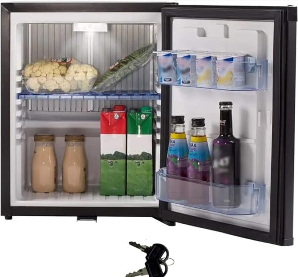 SMETA Mini Fridge with Lock for Bedroom Locking Fridge Quiet Lockable Dorm Refrigerator No Noise Absorption 12V/110V DC for Car Office Medication Compact Storage with Reversible Door, 1.0 Cu.Ft, Black