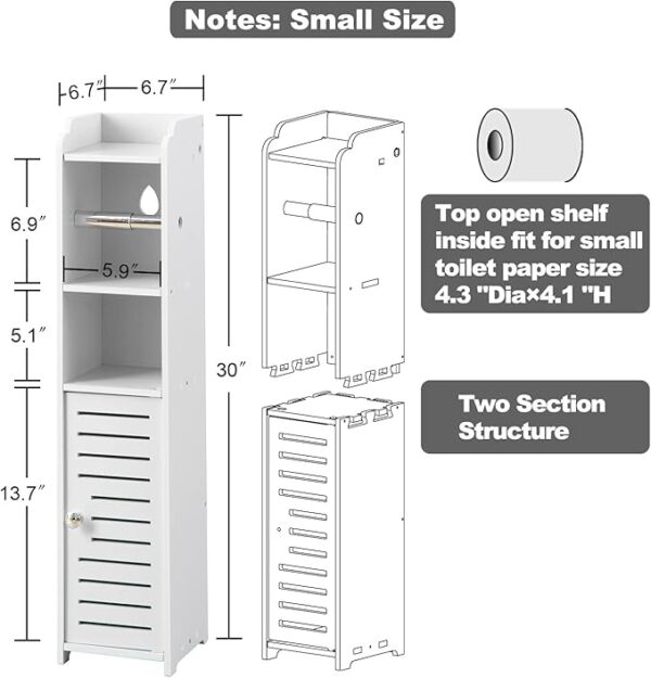 AOJEZOR Toilet Paper Holder Stand: Bathroom Storage Cabinet Beside Toilet for Small Space Bathroom with Toilet Roll Holder - White - Image 2