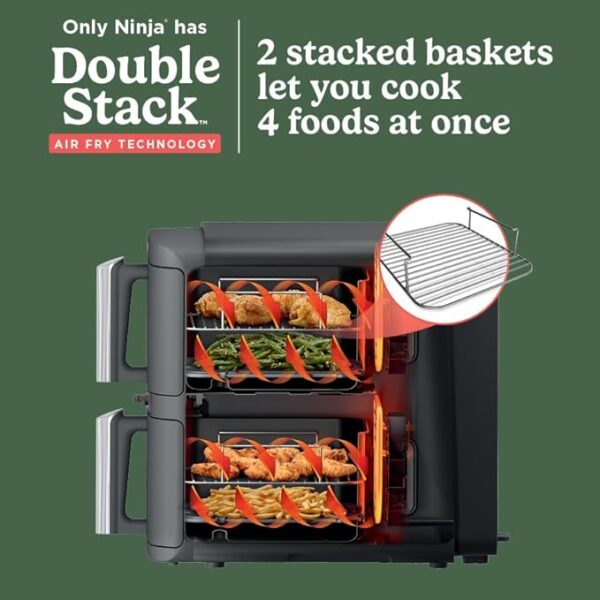 Ninja DoubleStack XL Smart 2-Basket Air Fryer, Smart Cook System, DoubleStack Technology Cook 4 Foods at Once, Space Saving Design, 10 QT, 6-in-1, Smart Finish & Match Cook, Air Fry, Broil, Bake SL451 - Image 5