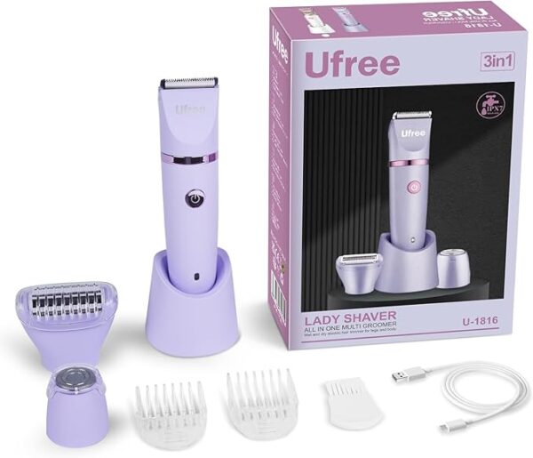 Ufree Bikini Trimmer for Women, Electric Razors for Women, Rechargeable Pubic Hair Trimmer Womens Electric Shaver for Legs Body Hair, Bikini Shaver IPX7 Waterproof, Gifts for Women, Purple - Image 4
