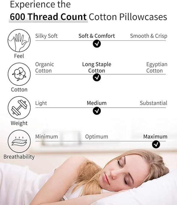 Warmstar Cotton Pillow Cases Queen Size Set of 2, 600 Thread Count Pillowcases 20x30 Inches, Soft Long Staple Cotton Pillowcases Breathable with Envelope Closure,Lotus Pink - Image 4