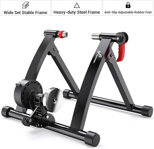 Sportneer Bike Trainer - Magnetic Stationary Bike Stand for 26-28" & 700C Wheels - Adjustable 6 Level Resistance Bike Trainer Stand for Indoor Riding with Quick Release Lever & Front Wheel Riser Block - Image 3