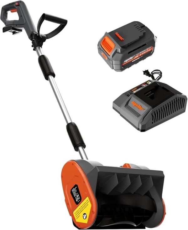 Mellif Brushless Snow Shovel Compatible with DeWalt 20V Max Battery, 12in. Clear Width, 6in. Clear Depth, 17ft. Throw Distance, Heavy-Duty, Cordless, Mellif 20V 4.0Ah Battery & Charger Kit
