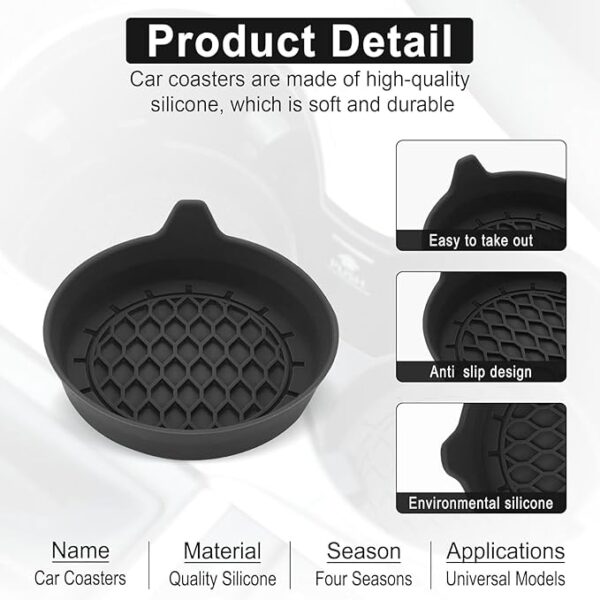 SINGARO Car Cup Holder Coaster, Silicone Cup Holder Insert, Universal Non-Slip Cup Holders, Car Accessories Interior for Women and Man Interior Sets 4 Pack Black - Image 5