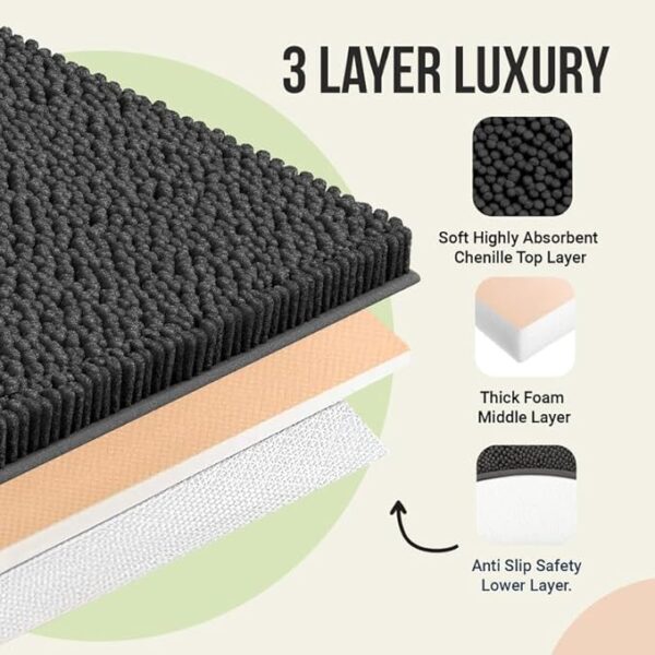 ITSOFT Plush Bathroom Rug 71x21, Absorbent Machine Washable Non Slip Chenille Bath Mats, Quick Dry Bathmat, Bath Rugs for Bath, Shower, Bedroom, or Door Mat, Charcoal Gray - Image 3