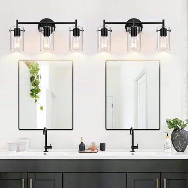 Bathroom Light Fixtures 2023 Upgrade, 3-Light Matte Black Bathroom Vanity Light, Black Bathroom Lights Over Mirror with Clear Glass Shade, Bathroom Wall Sconces for Mirror Bedroom Living Room Hallway - Image 6