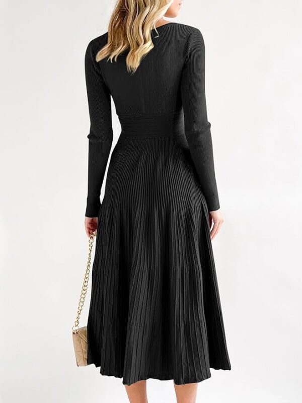 Saodimallsu Womens Long Sleeve Midi Sweater Dress Wrap V Neck Pleated A Line Fit Flare Elegant Knit Maxi Dress - Image 4