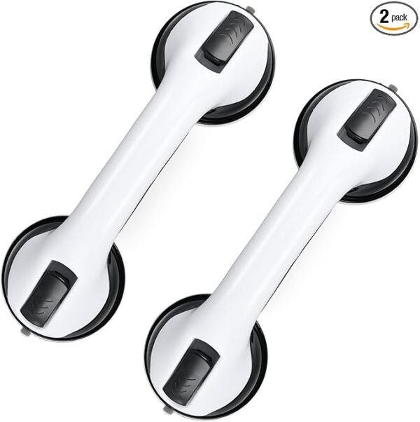 Grab Bars for Bathtubs and Showers, 2 Pack Shower Handle 12 Inch Strong Suction Shower Bar, Safety Bars for Shower Chair, Bathroom Grab Bar for Senior -Black White