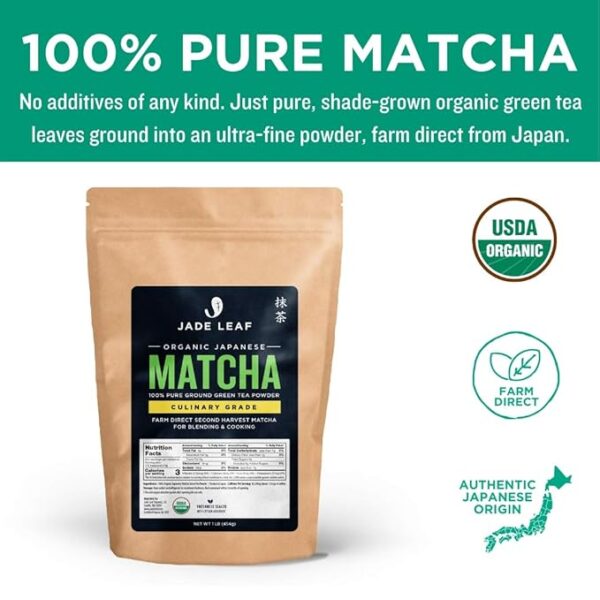 Jade Leaf Matcha Organic Culinary Grade Green Tea Powder - Farm Direct Second Harvest for Blending and Cooking - Authentic Japanese Origin (1 Pound Bulk Resealble Pouch) - Image 4