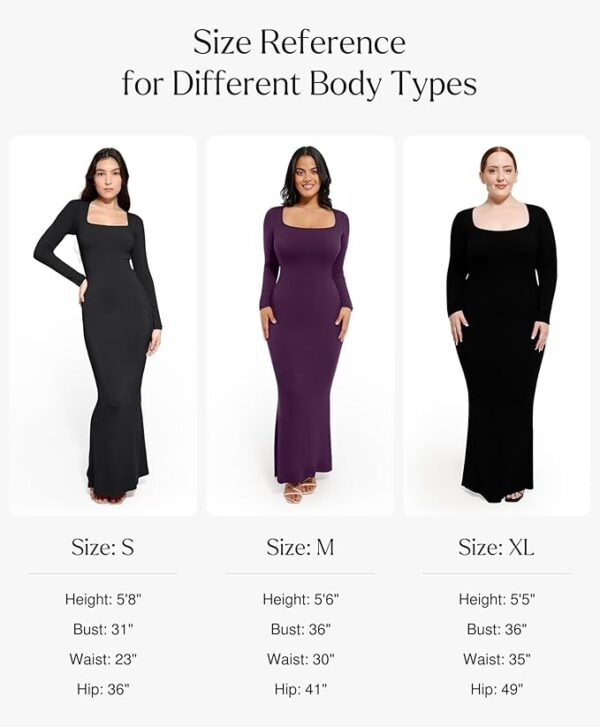 Popilush Long Sleeve Maxi Dress Bodycon Cocktail Dress Shapewear Tummy Control Fall Formal Dresses Built-in Bra - Image 5