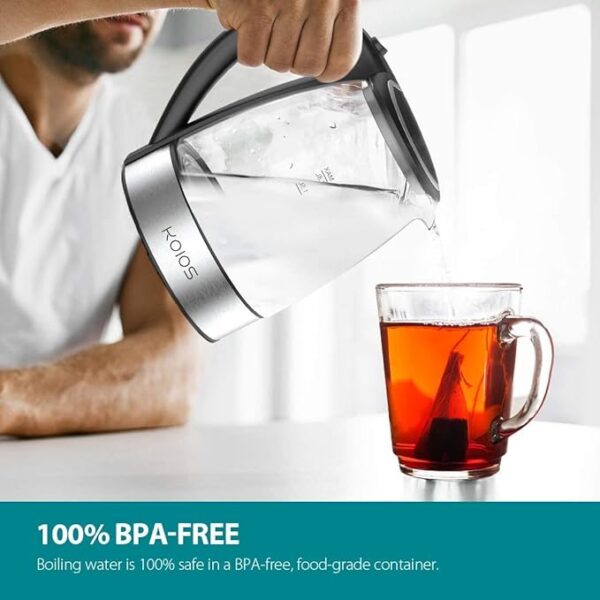Fast Boil Electric Water Kettle, 1.8L Large Capacity with Auto Shut-Off and Boil-Dry Protection, BPA-Free Borosilicate Glass &Stainless Steel - Image 4