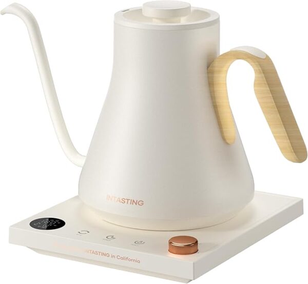 Electric Kettles, INTASTING Gooseneck Electric Kettle, ±1℉ Temperature Control, Stainless Steel Inner, Quick Heating, for Pour Over Coffee, Brew Tea, Boil Hot Water, 0.9L (Cream White)